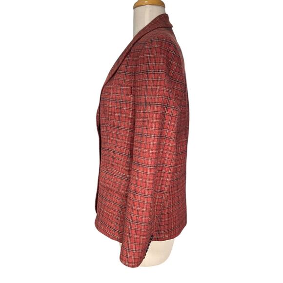 Vintage Evan Picone Red Plaid Tweed Blazer Jacket Shoulder Pad 2 Buttons No Size - Picture 3 of 11